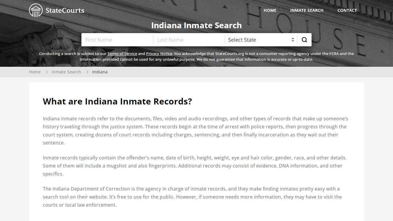 Indiana Inmate Search, Prison and Jail Information - StateCourts